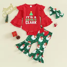 2 Pieces Set Baby Girls Christmas Letters Print Rompers And Cartoon Pants Wholesale 23101549