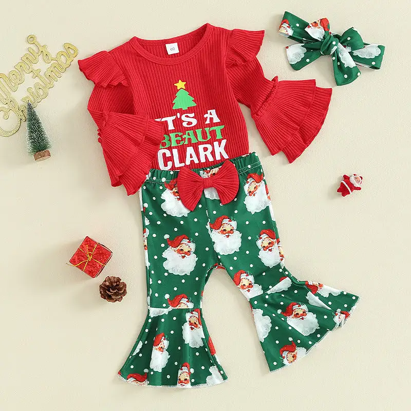 2 Pieces Set Baby Girls Christmas Letters Print Rompers And Cartoon Pants Wholesale 23101549