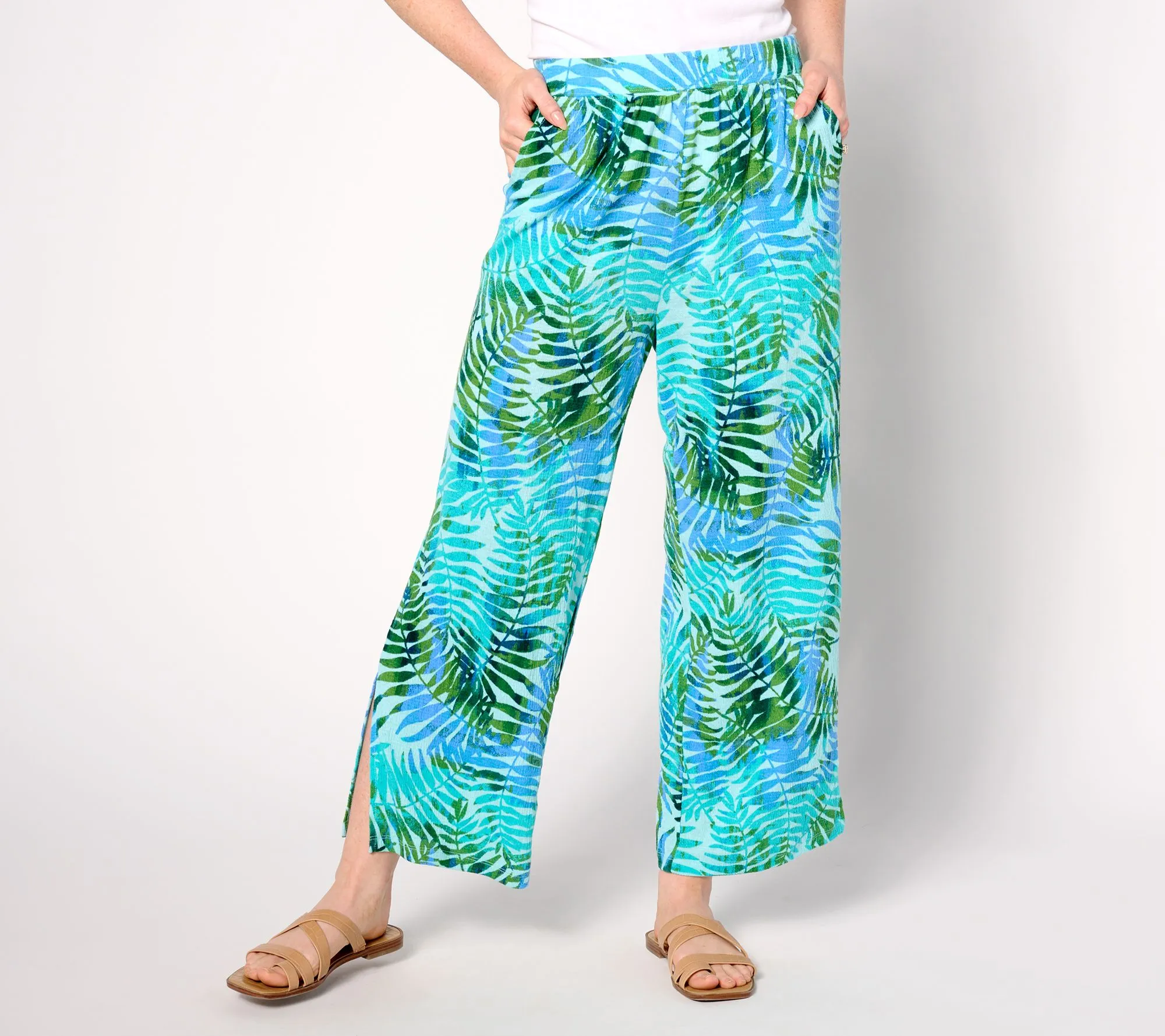 "As Is" Denim & Co. By the Beach Regular Knit Gauze Wide Leg Crop Pant