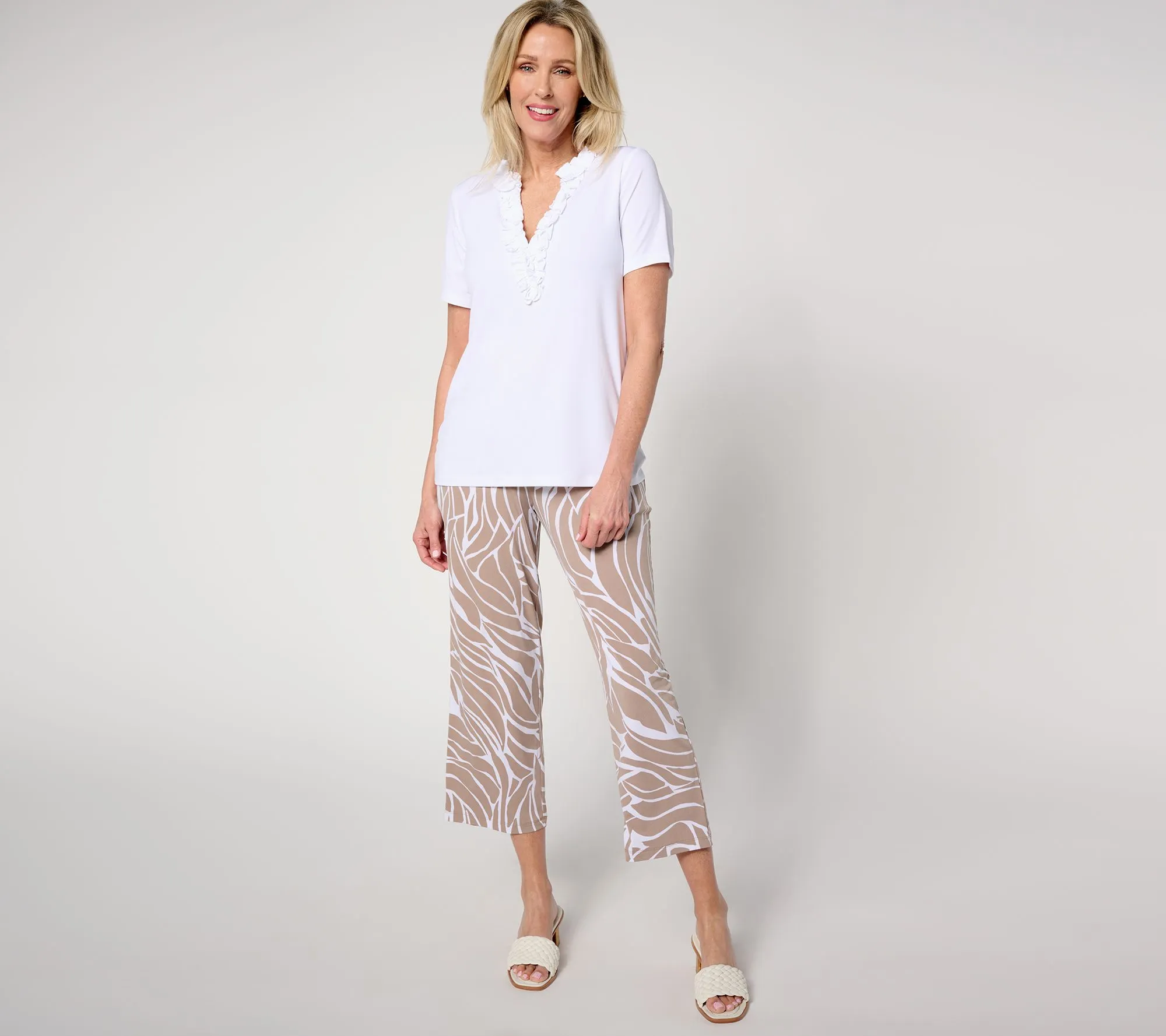 "As Is" Susan Graver Regular Printed Liquid Knit Straight Leg Crop Pants