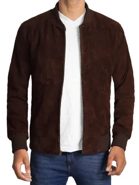 Adamsville Mens Dark Brown Suede Leather Bomber Jacket