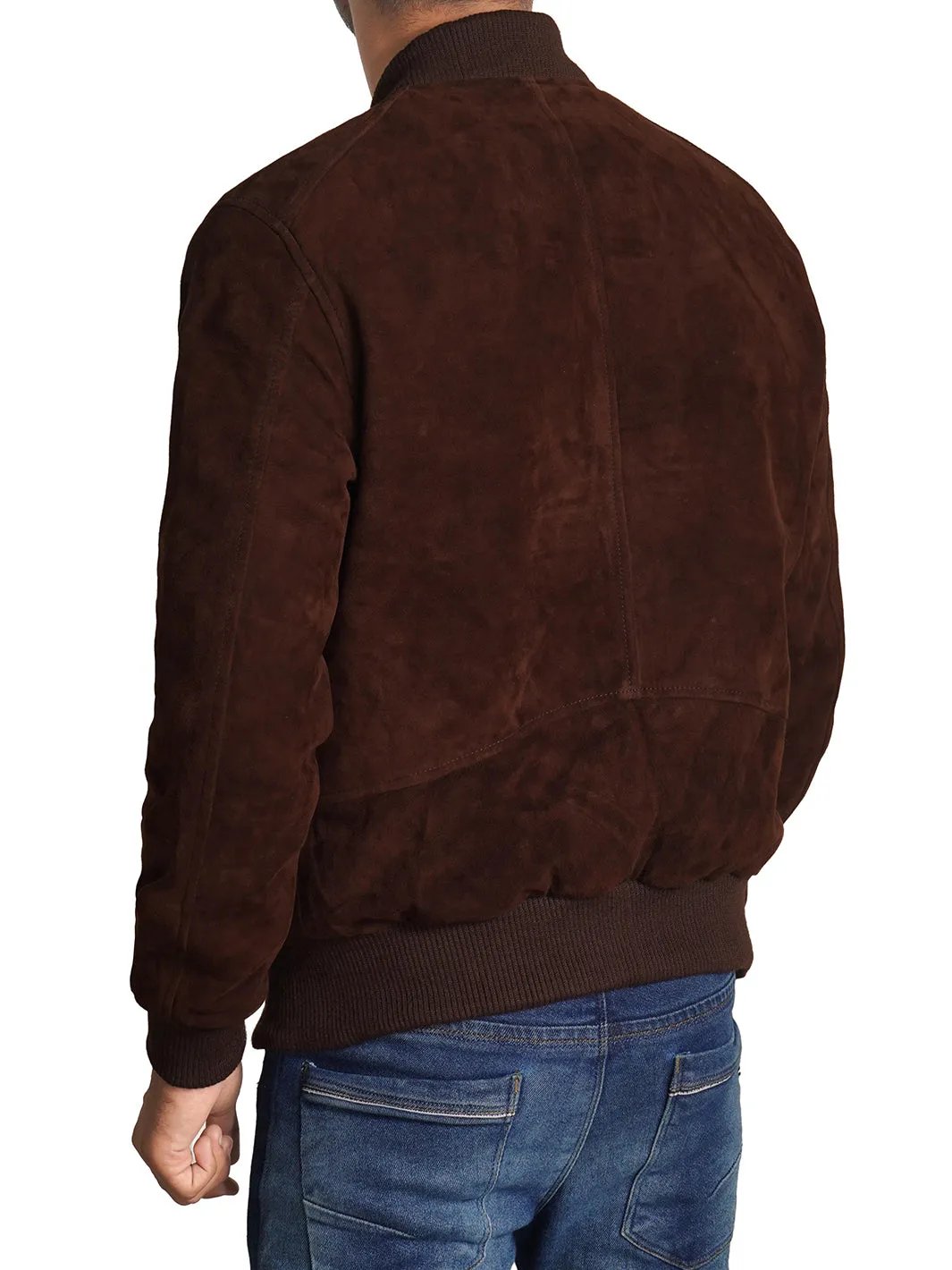 Adamsville Mens Dark Brown Suede Leather Bomber Jacket