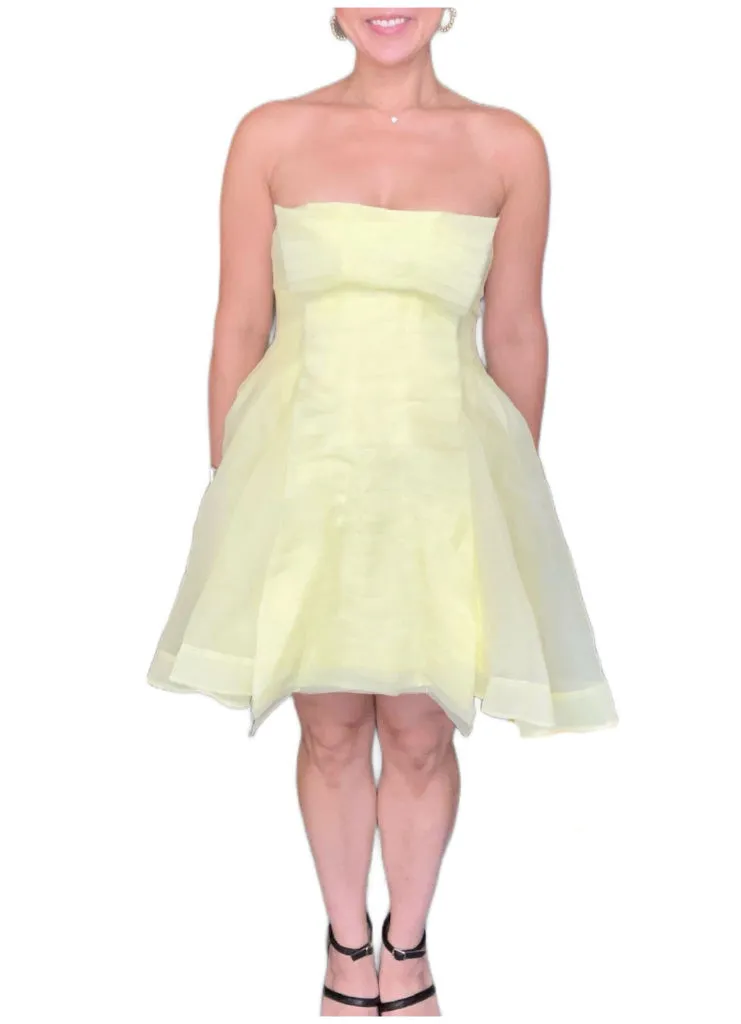 AJE Soft Lemon Yellow Pleated Strapless Mini Dress - size 10