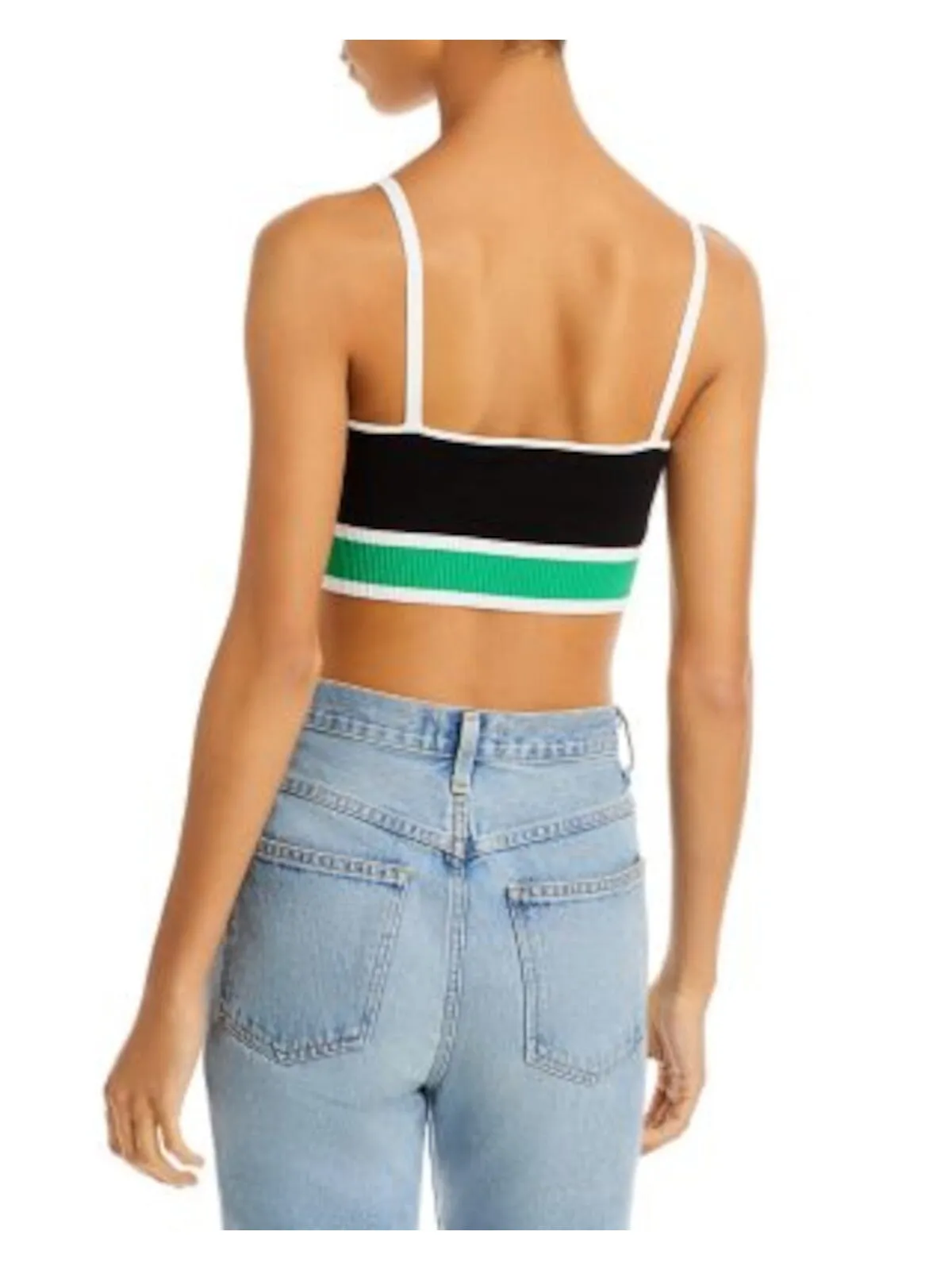 ALICE+OLIVIA Womens Black Knit Color Block Sleeveless V Neck Crop Top