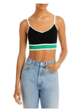 ALICE+OLIVIA Womens Black Knit Color Block Sleeveless V Neck Crop Top