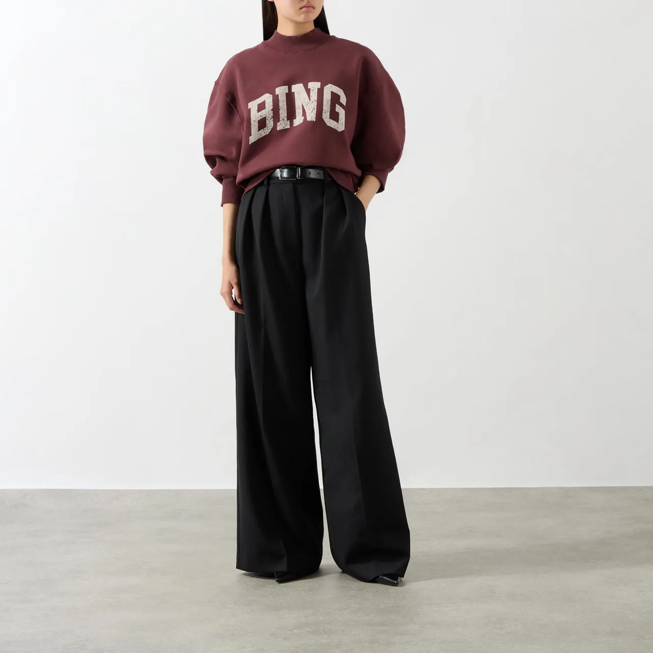 ANINE BING Lou High-Rise Wide Leg Trousers - Black