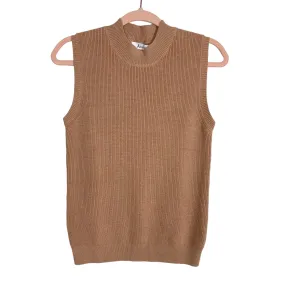 Anrabess Light Brown Ribbed Mock Neck Sleeveless Sweater NWT- Size S