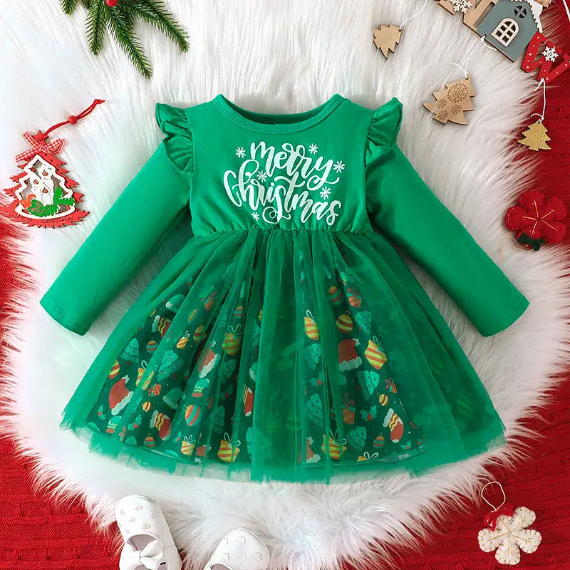 Baby Kid Girls Letters Cartoon Print Christmas Dresses Wholesale 23101536