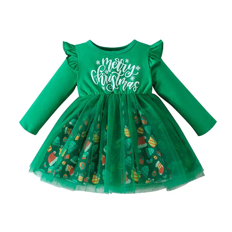 Baby Kid Girls Letters Cartoon Print Christmas Dresses Wholesale 23101536