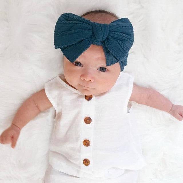 Baby Top Knot Double Bow Headband Ivory