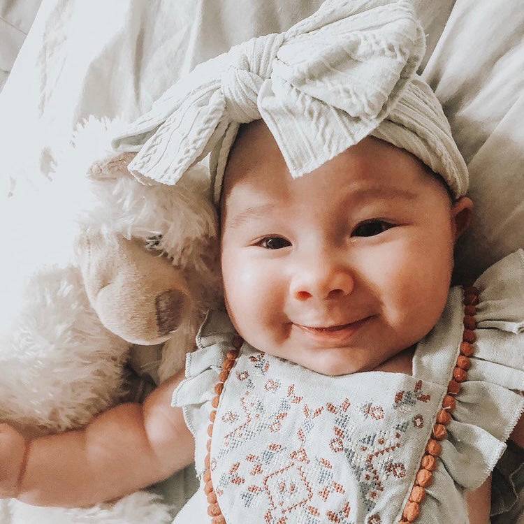 Baby Top Knot Double Bow Headband Ivory