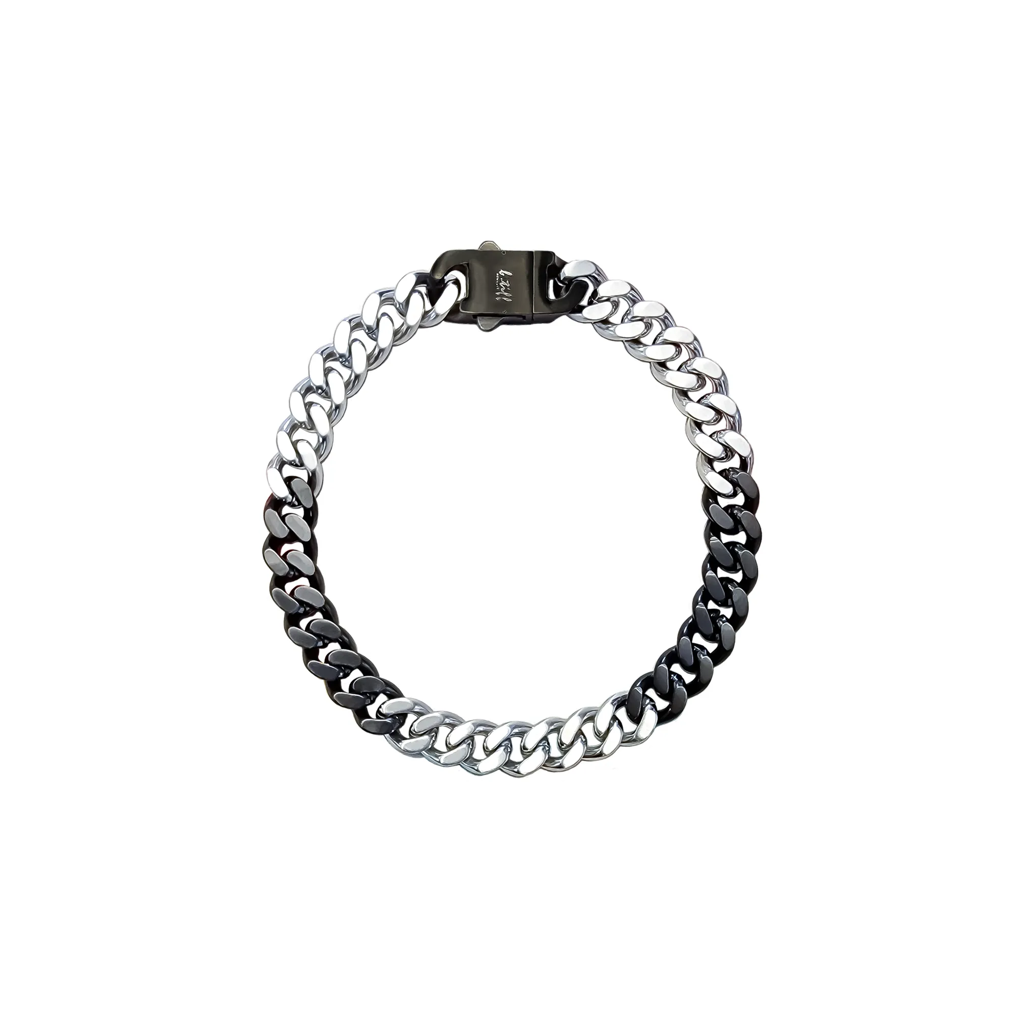 BG138BW B.Tiff 8mm 2 Tone Matte Black & High Polish Stainless Steel Flat Cuban Link Bracelet