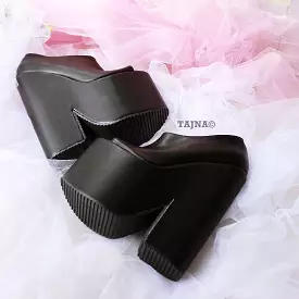 Black Peep Toe High Heel Wedge Platform Ankle Booties