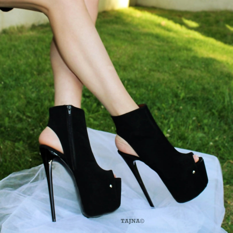 Black Peep Toe High Heeled Ankle Booties