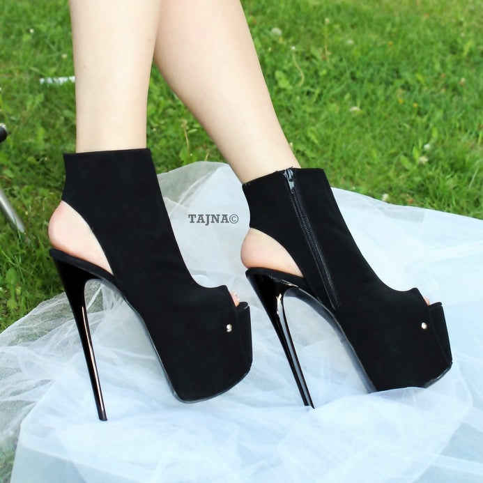 Black Peep Toe High Heeled Ankle Booties