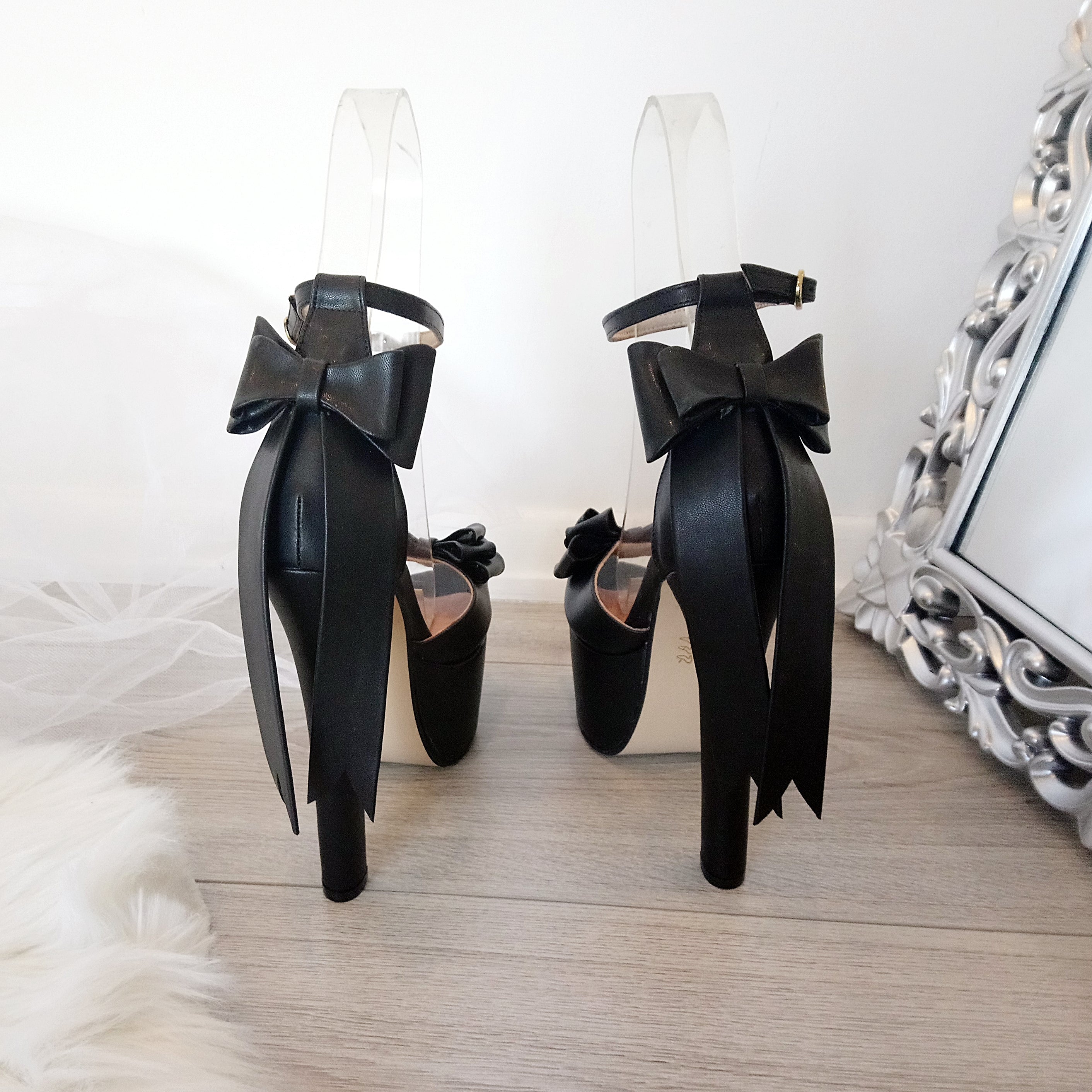 Black Ribbon High Heel Platform Shoes