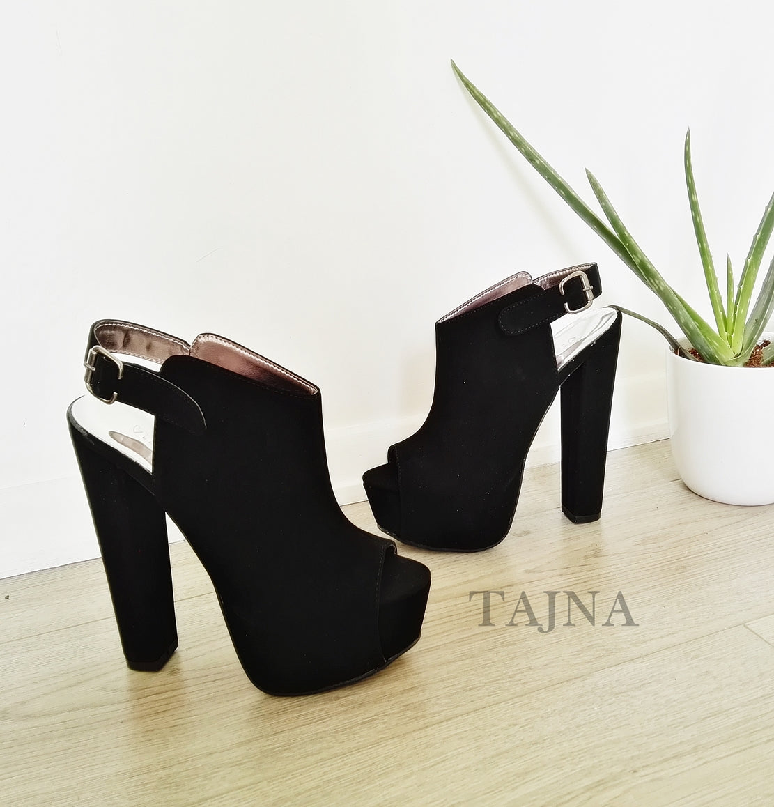 Black Suede Chunky High Heel Shoes