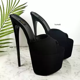 Black Suede High Heel Mules