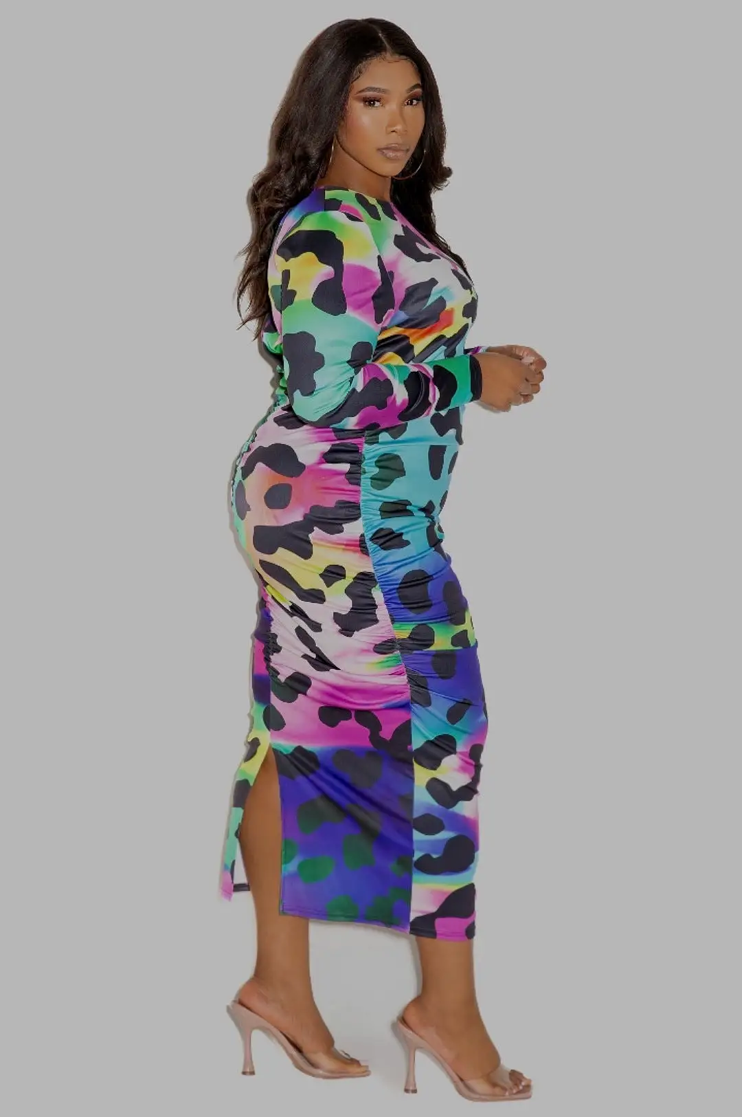 Blue Multi Color Form Fitted Dress