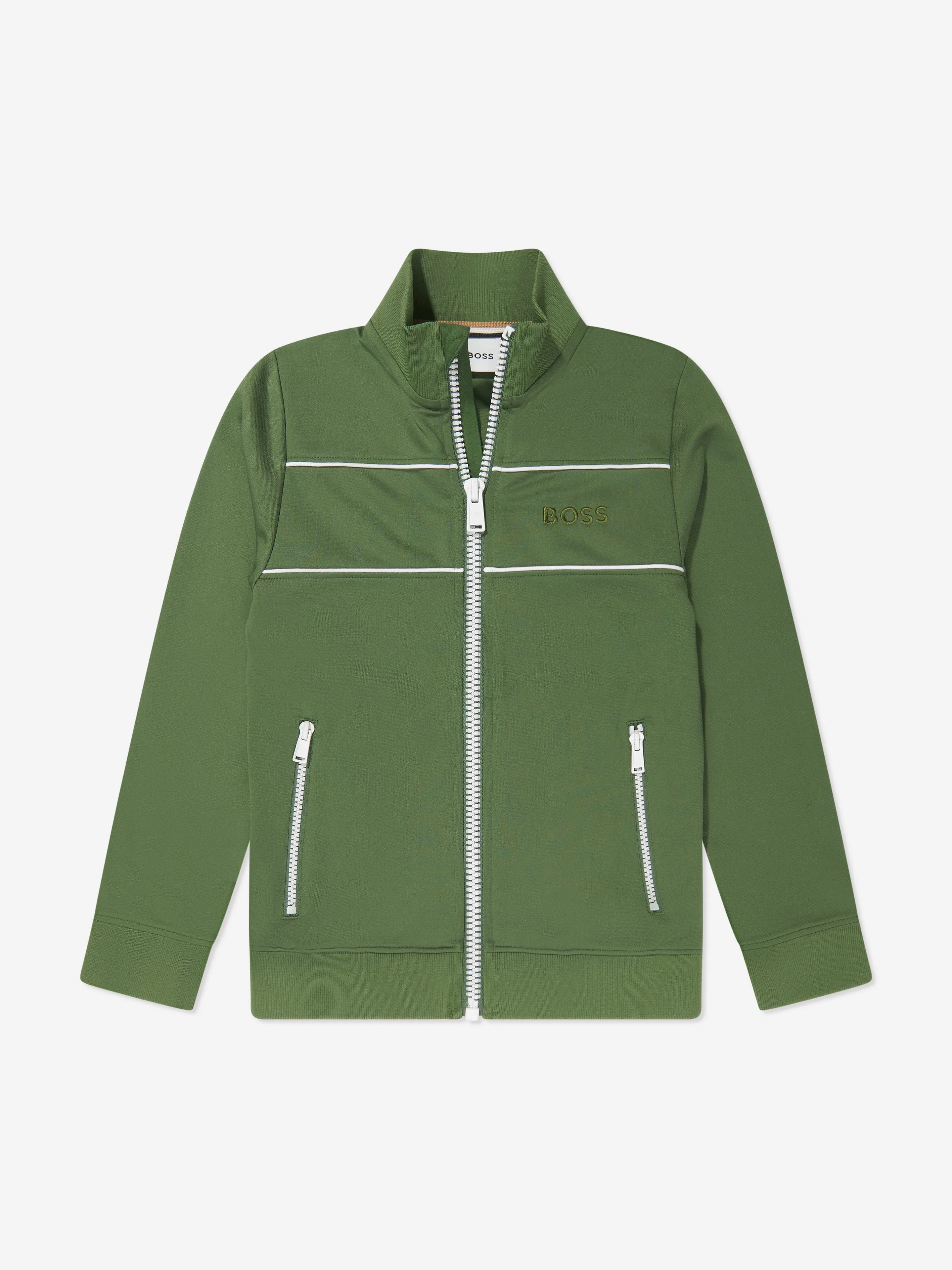 BOSS Boys Zip Up Track Jacket in Green