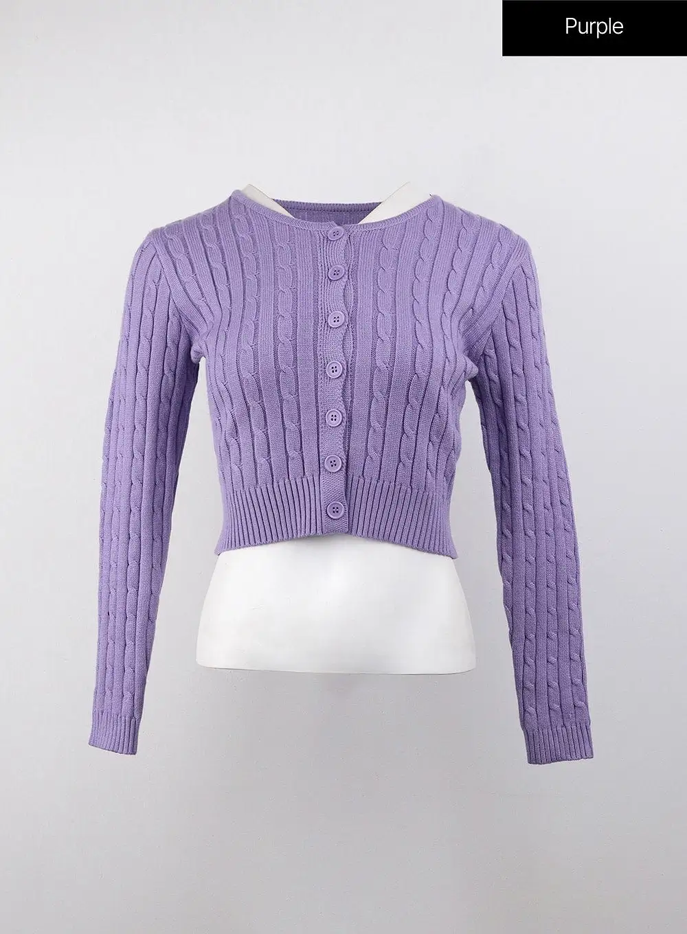 Cable Knit Buttoned Crop Cardigan OJ416