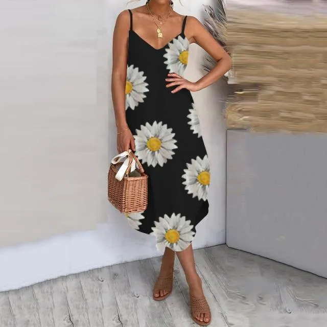 Celmia Bohemian Leopard Print Irregular Midi Dress