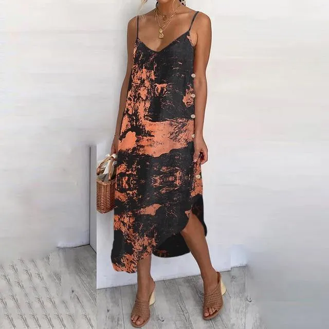 Celmia Bohemian Leopard Print Irregular Midi Dress