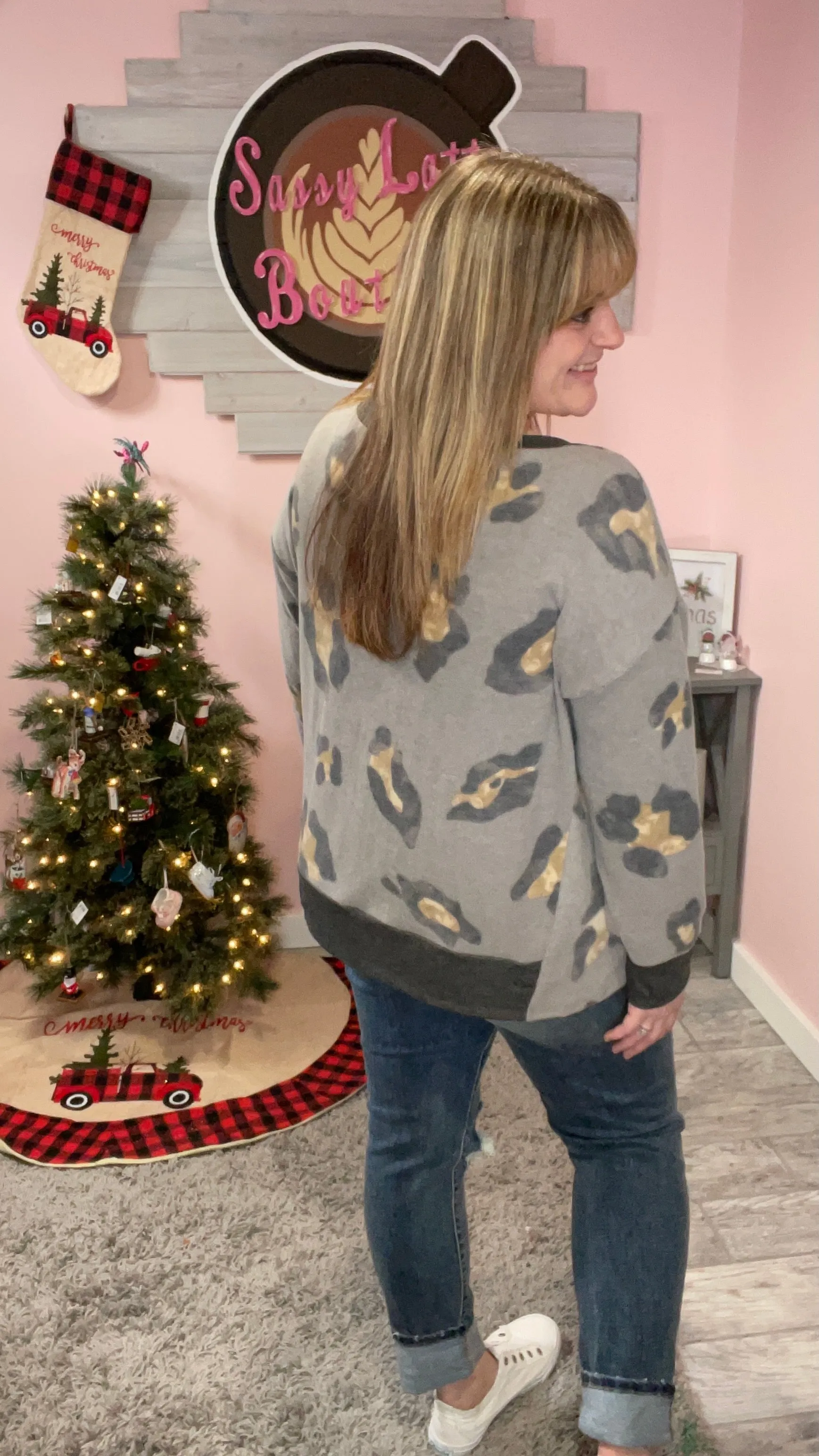 Charcoal Leopard Kangaroo Pocket Sweater