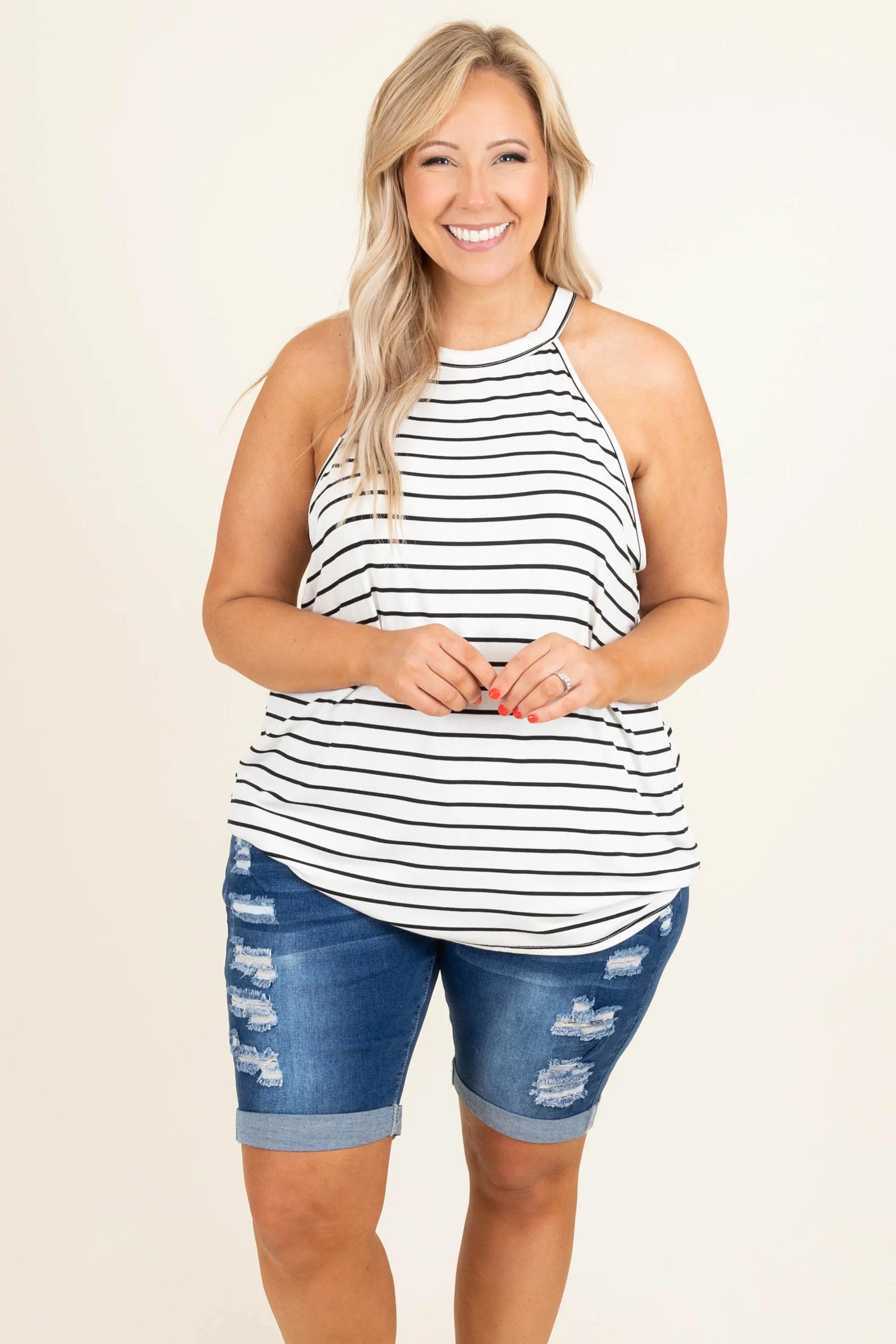 Charming Fabulous Top, Ivory/Black