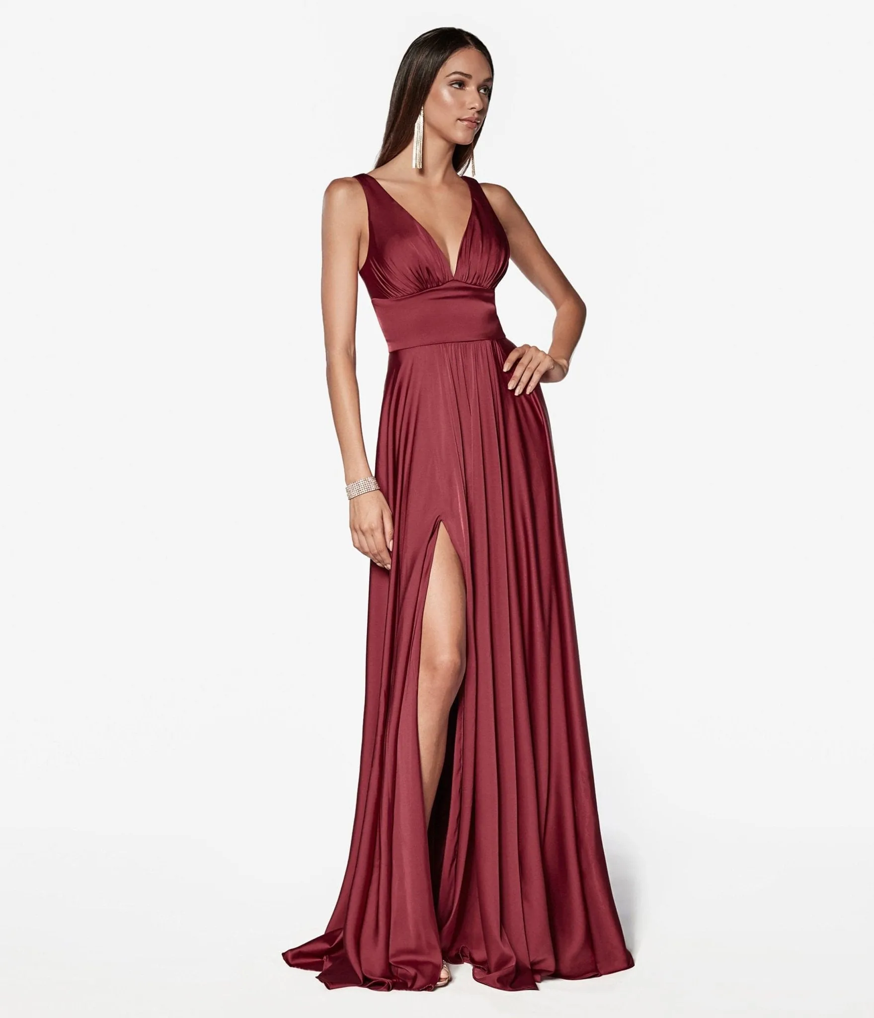 Cinderella Divine  Burgundy Glamour Satin A-Line Bridesmaid Dress