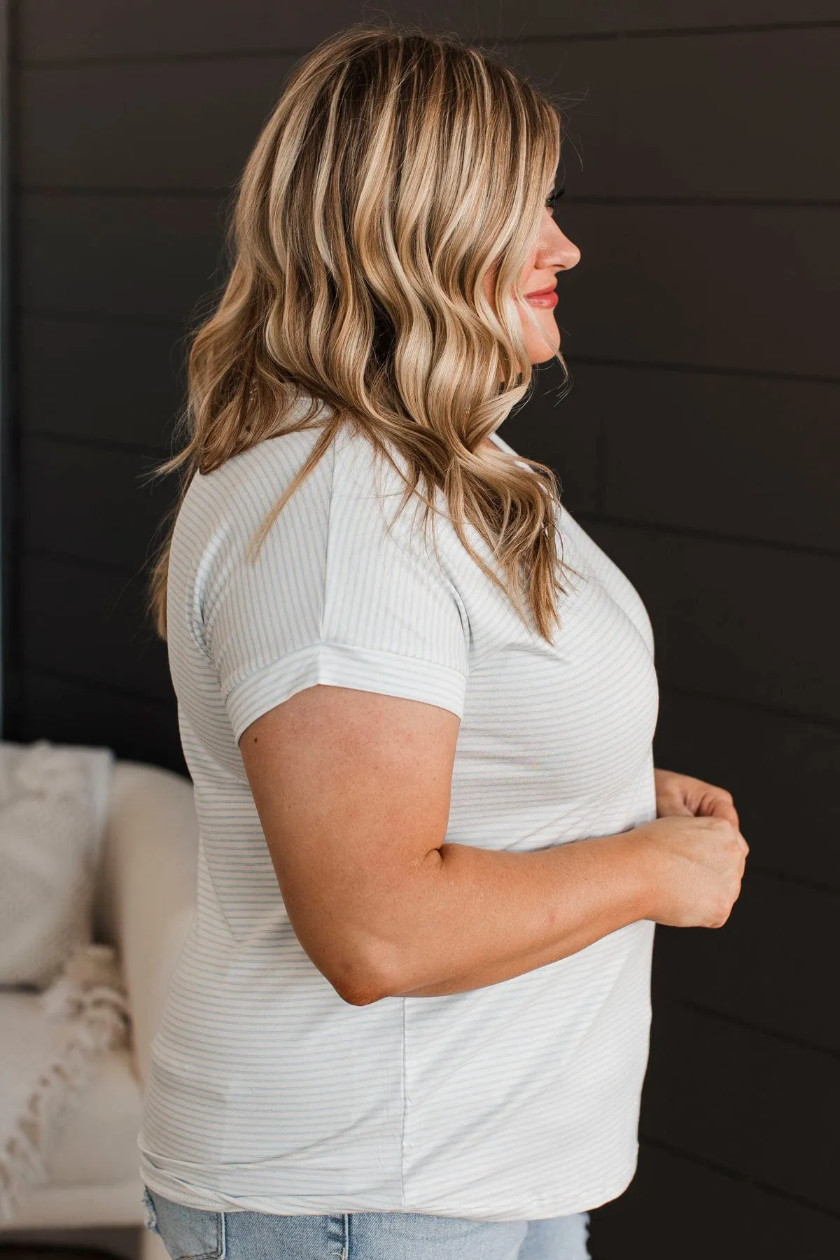 Confidently Me Striped Top- Ivory & Blue