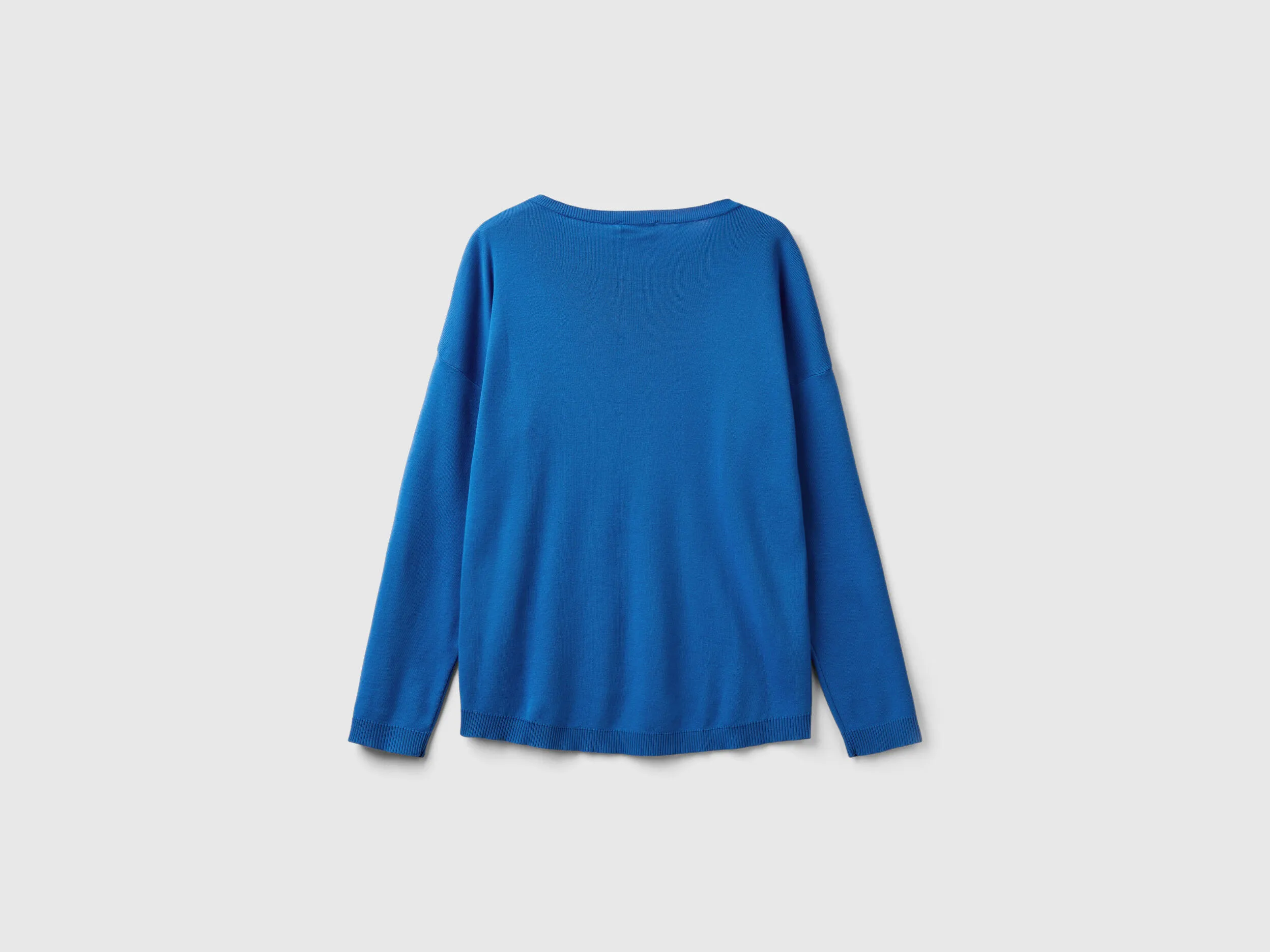 Cotton sweater with round neck - Blue | Benetton