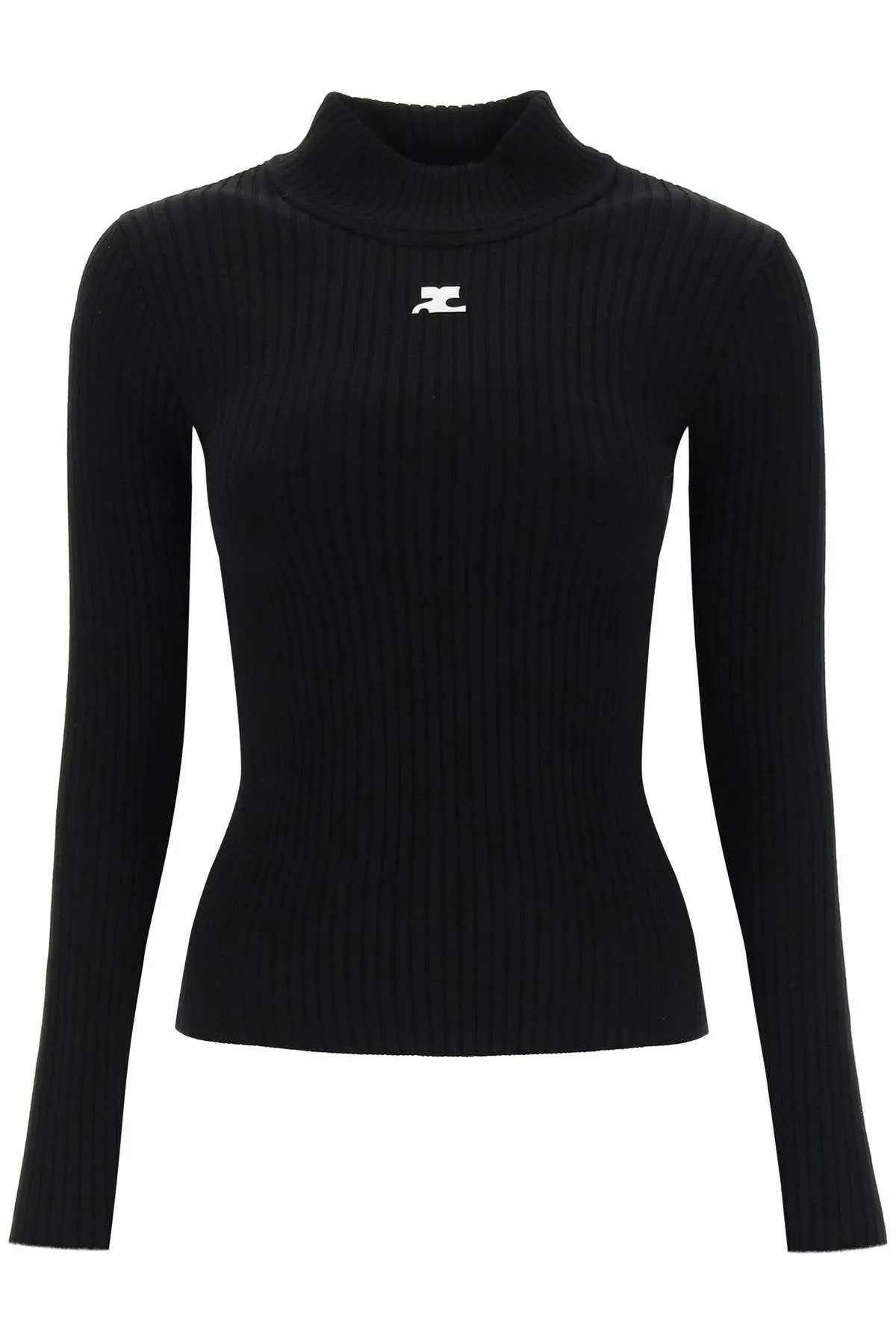 Courreges Re Edition Ribbed Funnel Neck Sweater   Black