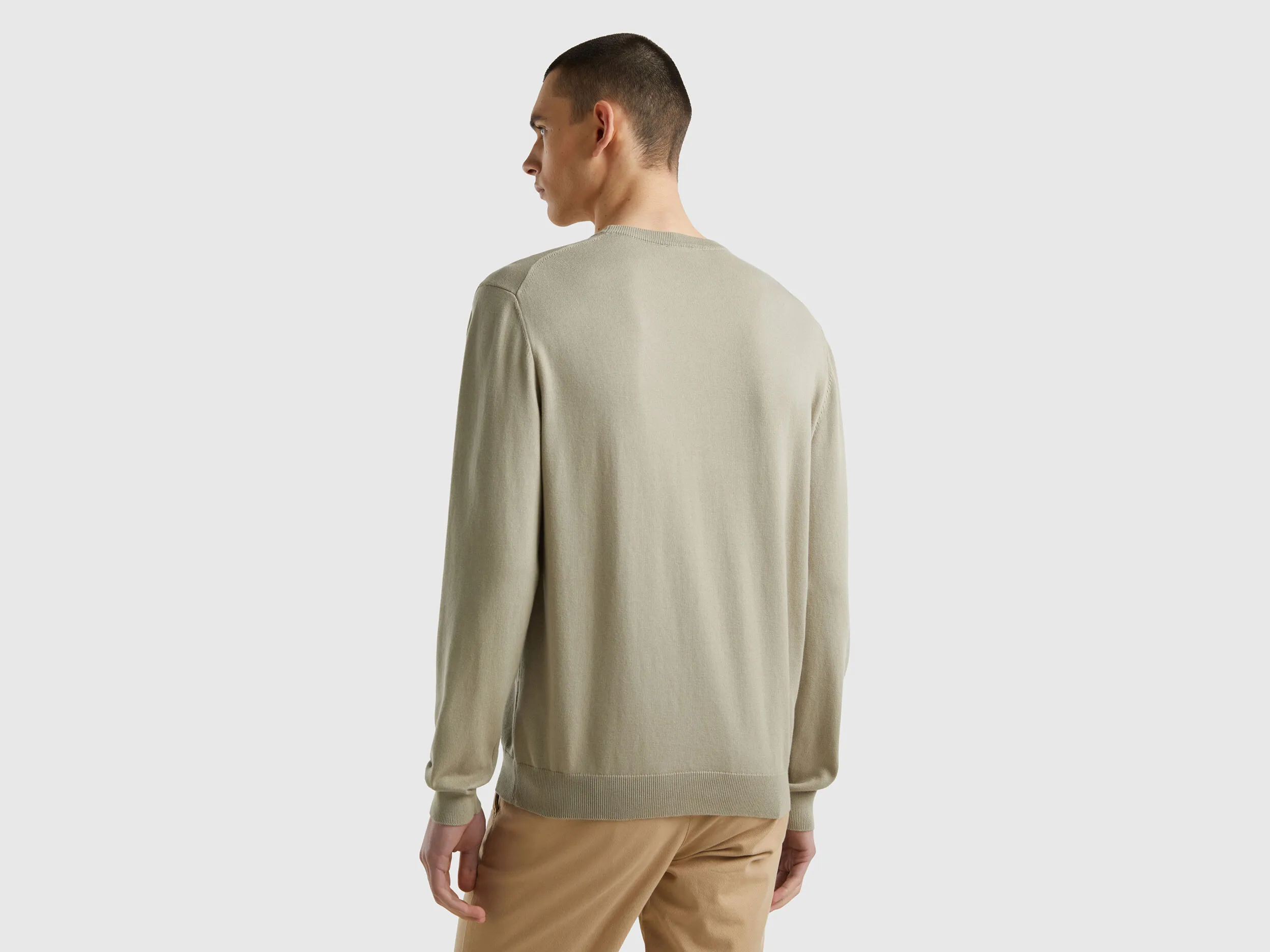 Crew neck sweater in 100% cotton - Light Green | Benetton