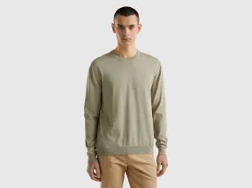 Crew neck sweater in 100% cotton - Light Green | Benetton