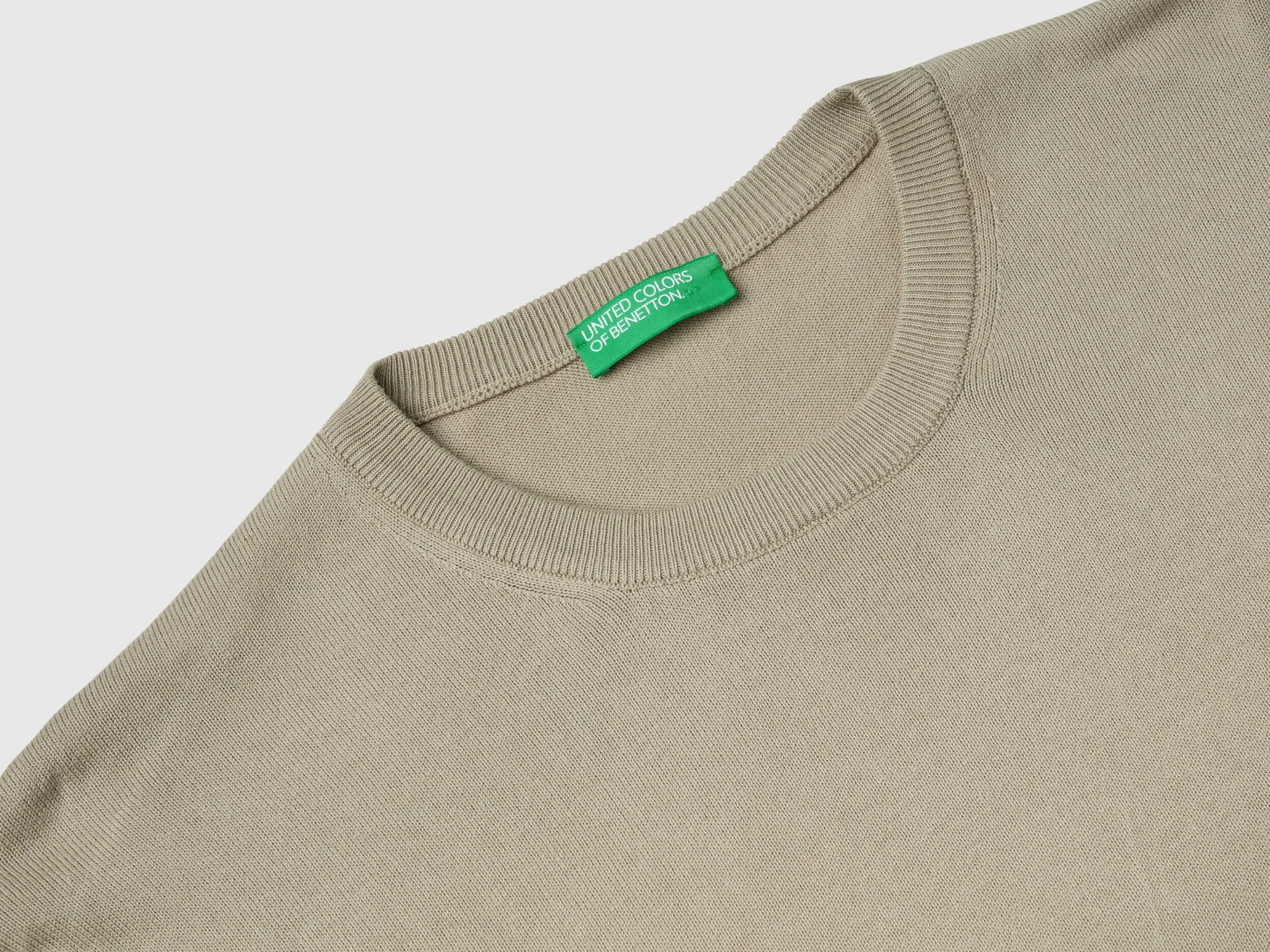 Crew neck sweater in 100% cotton - Light Green | Benetton