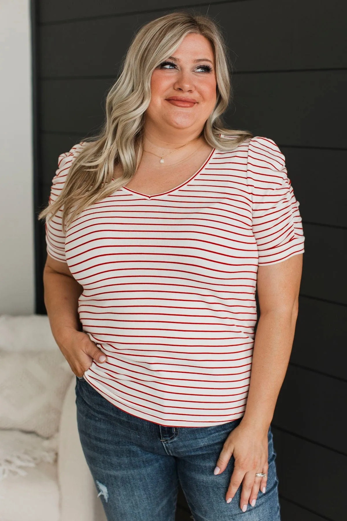 Cruise Through Life Striped Top- Ivory & Red