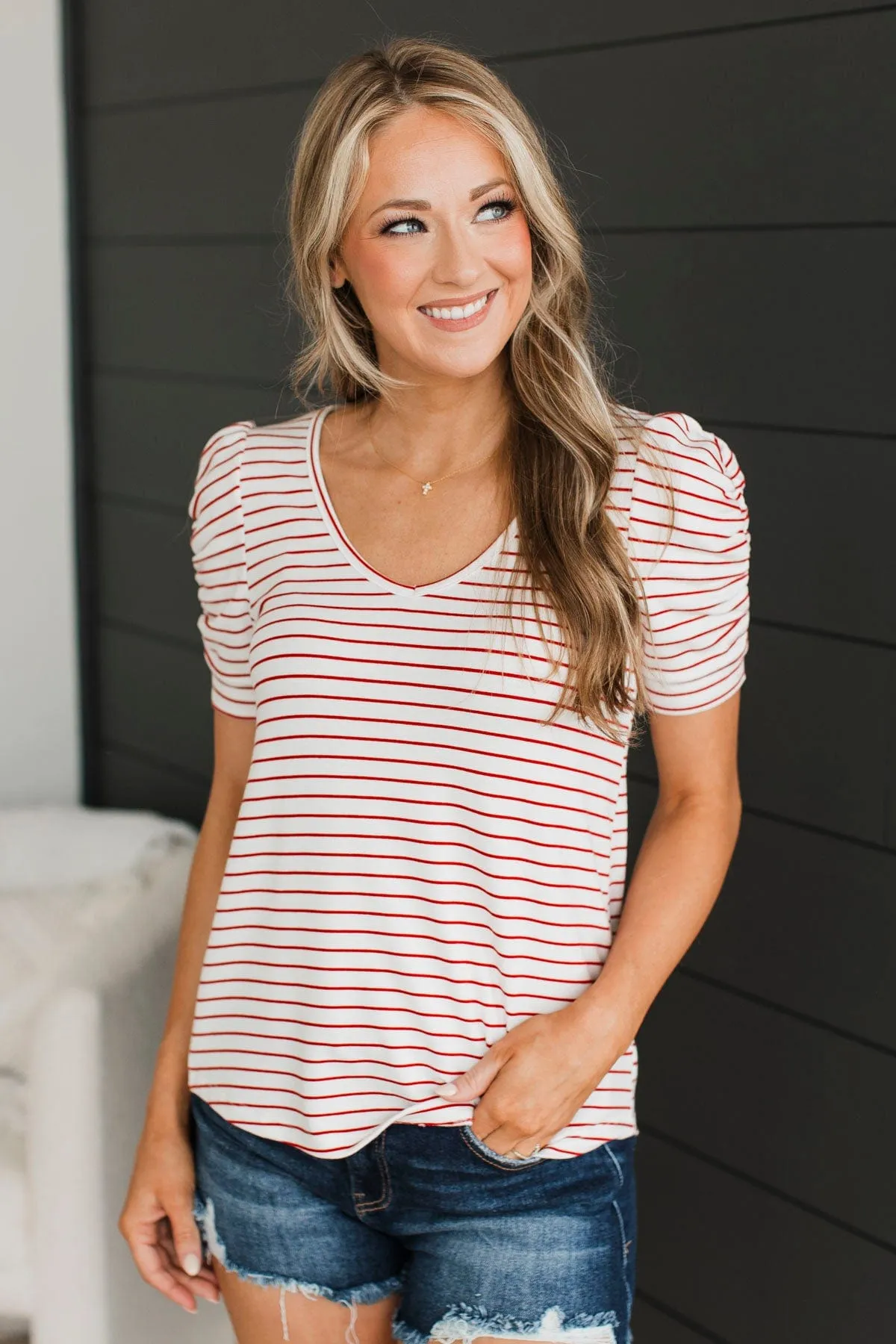 Cruise Through Life Striped Top- Ivory & Red