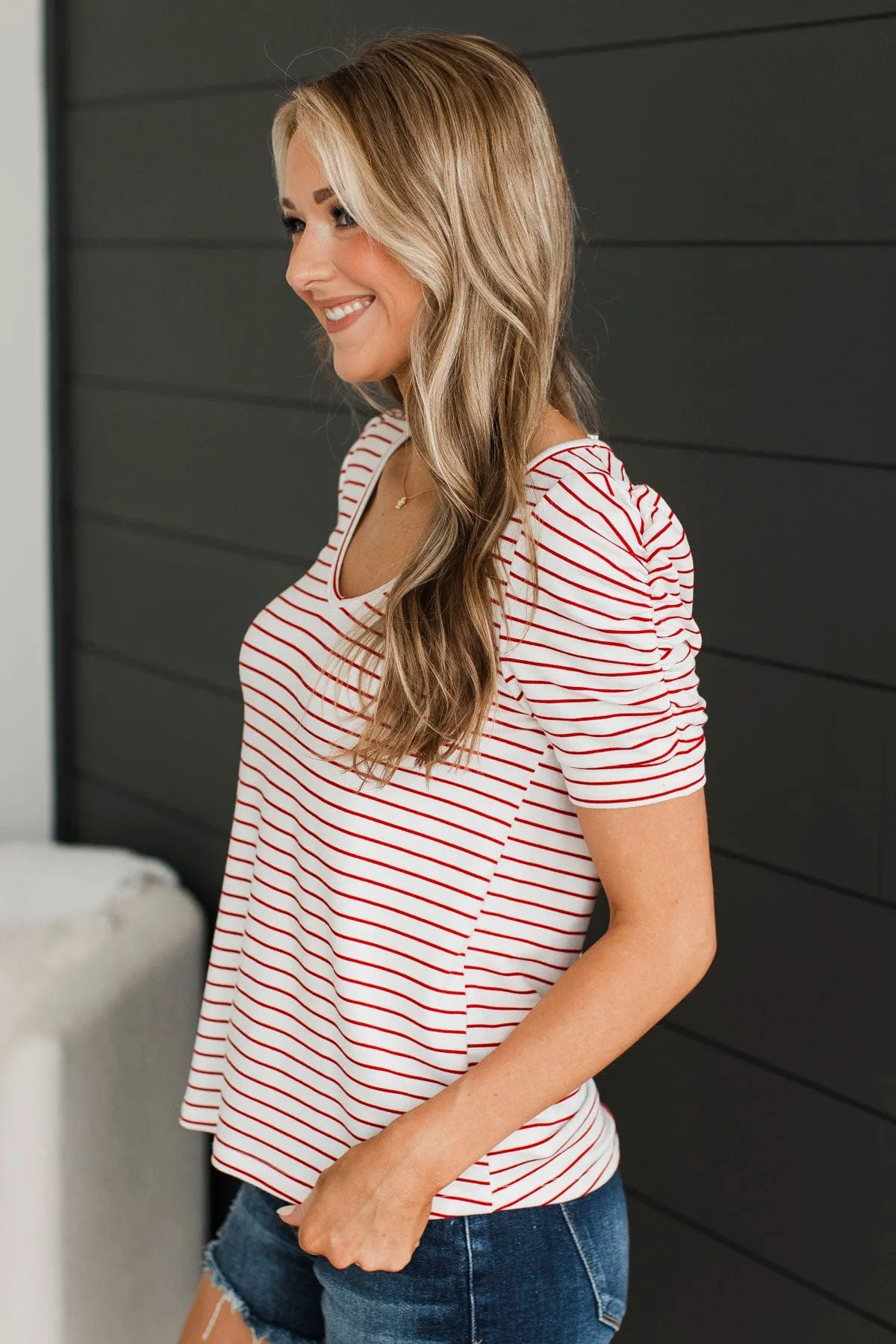 Cruise Through Life Striped Top- Ivory & Red