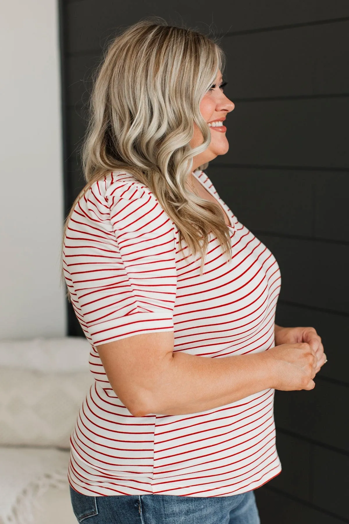 Cruise Through Life Striped Top- Ivory & Red