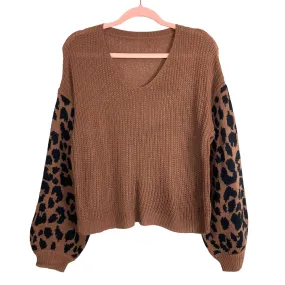 Cupshe Brown Open Knit Animal Print Sleeve Sweater- Size S