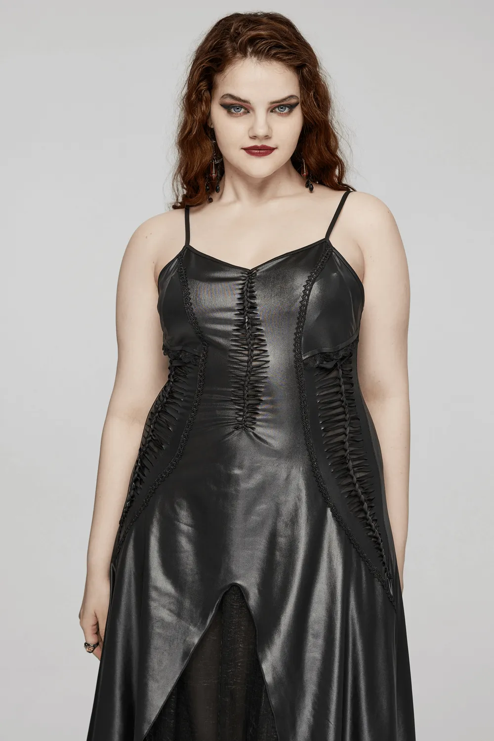 Daring Gothic Maxi Dress with Straps and Lace-up Back