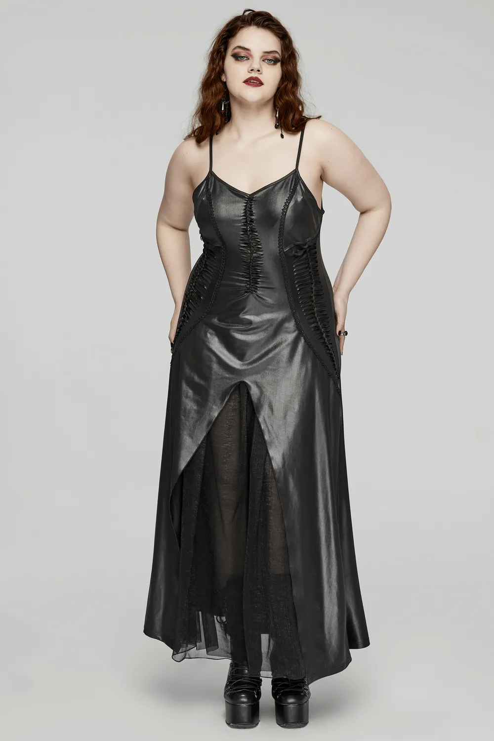 Daring Gothic Maxi Dress with Straps and Lace-up Back