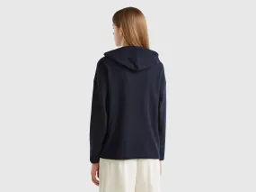 Dark blue sweater in cashmere blend with hood - Dark Blue | Benetton