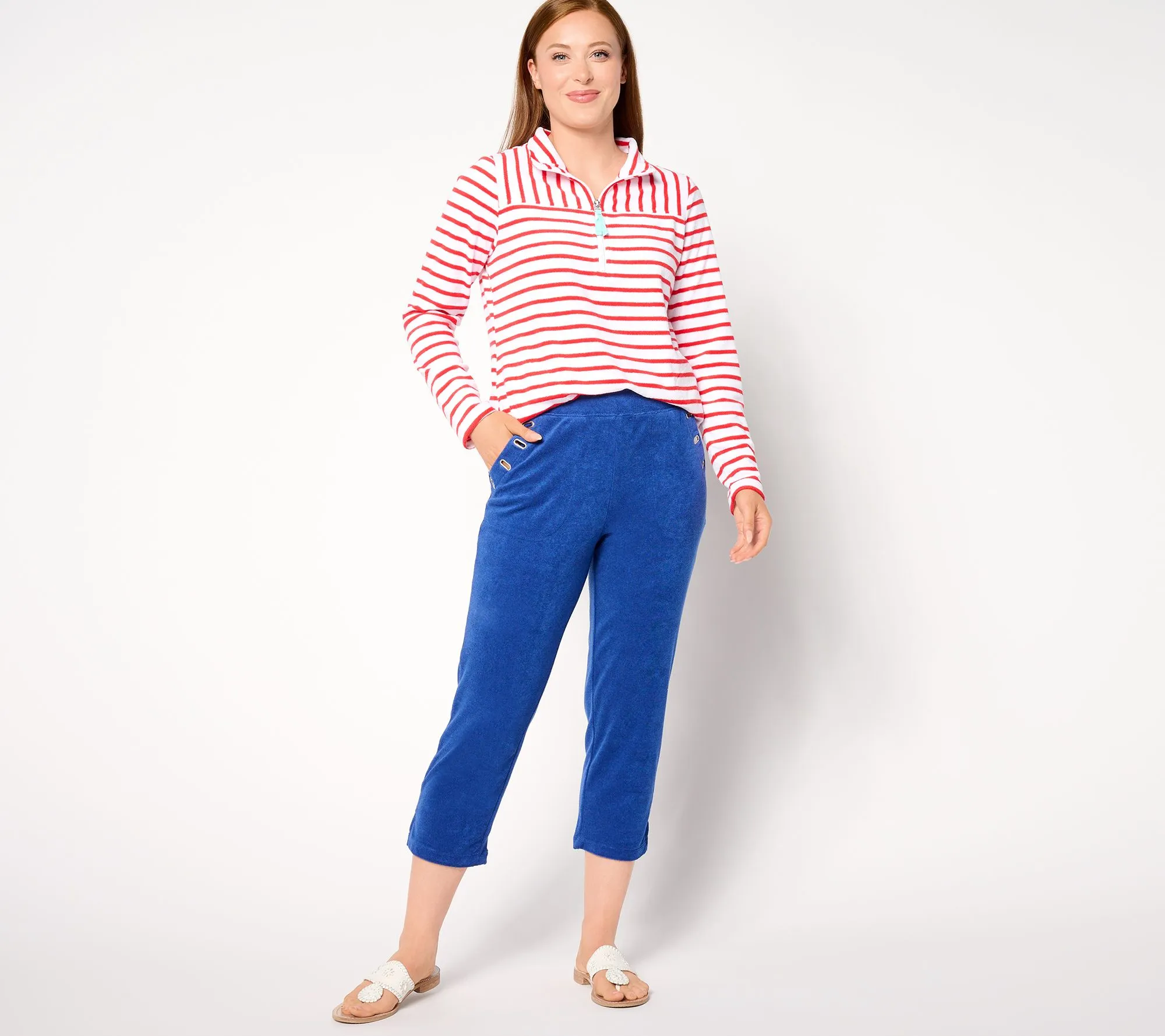 Denim & Co. Beach Petite Knit Terry Crop Pant with Grommets