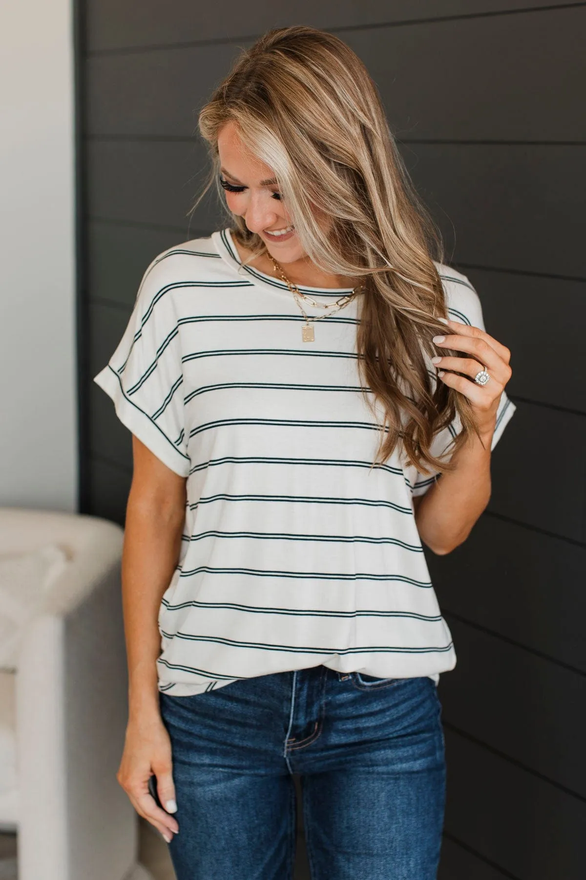 Depends On You Striped Top- Ivory & Black