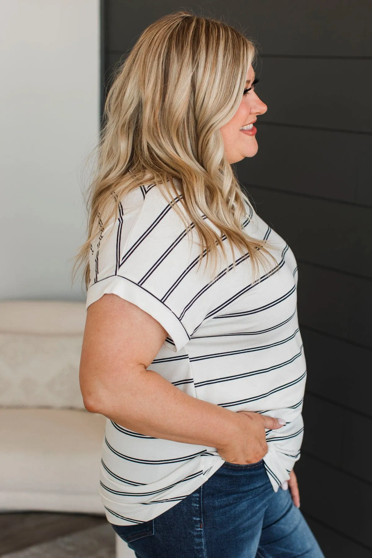 Depends On You Striped Top- Ivory & Black