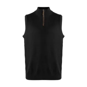 Extra Fine 'Zegna Baruffa' Merino Wool Quarter-Zip Sweater Vest in Black by Viyella