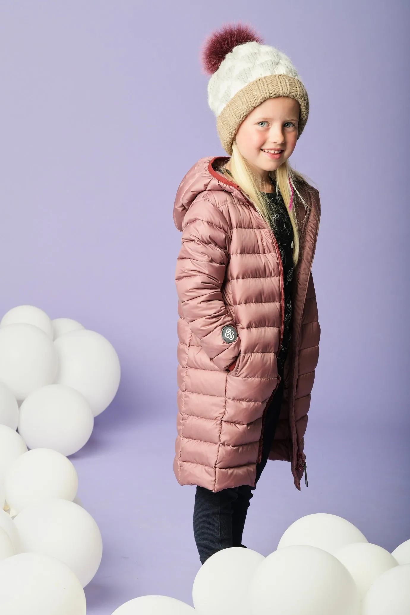 Fluff Kids Coat in Plum with Milk