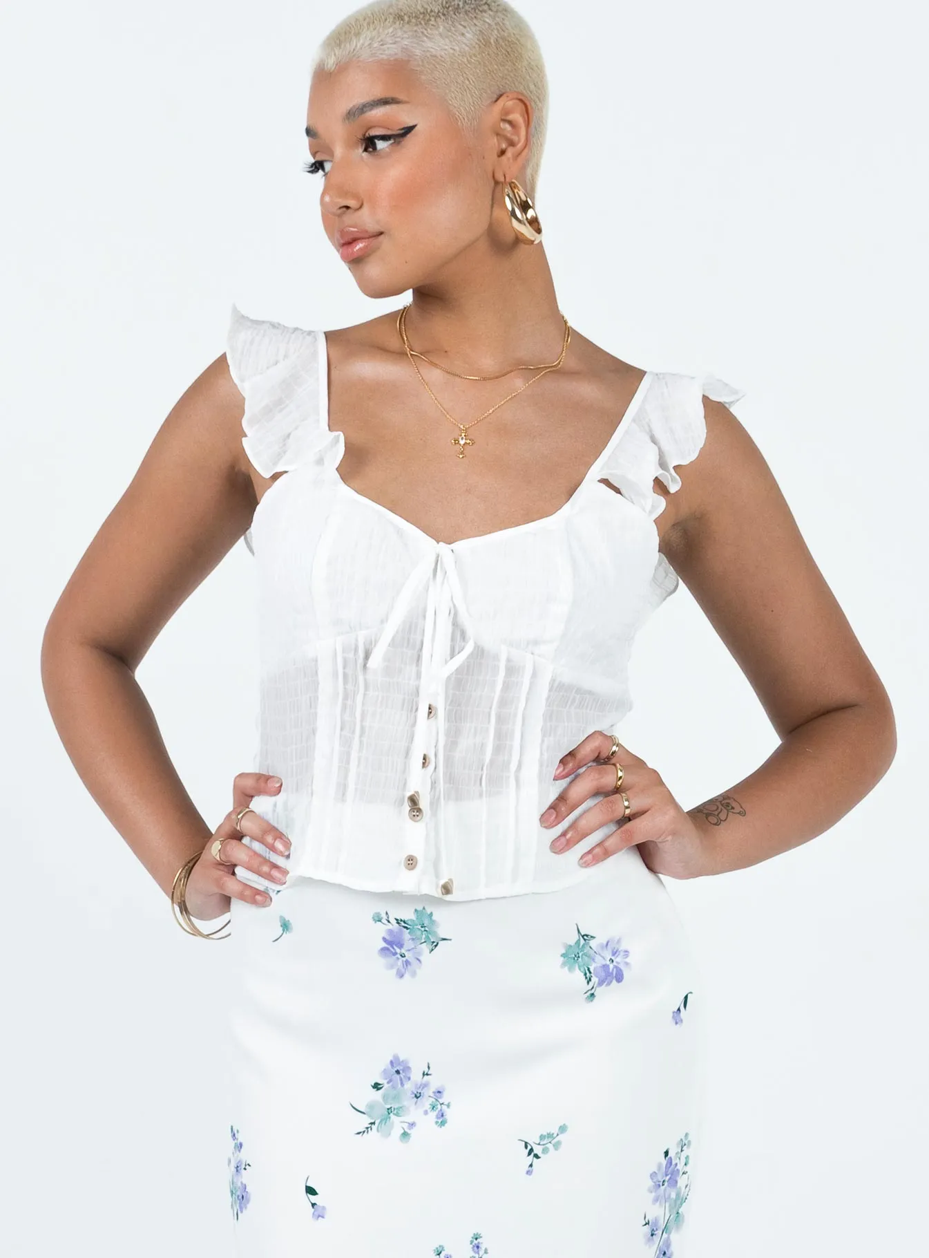 Flutter Bodice Top Ivory